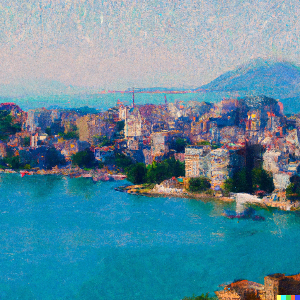 DALL·E 2023-03-09 03.33.55 - An impressionist style painting of Saranda in Albania..png